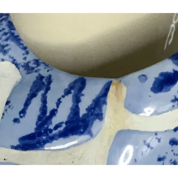 Blue White Tile Ceramic Duck Planter Candy Dish Rustic Country Cottage Farm Core - Picture 2 of 9